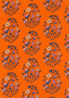 Shalin Orange Cotton Coupon 510 | Floral Print | Precut Fabric 50 x 70 cm