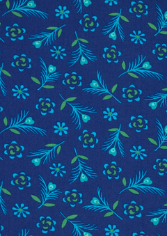 Indigo Gitane Dark Blue Cotton Coupon 896 | Neon Floral Print | Precut Fabric 50 x 70 cm