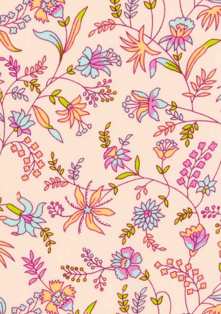Saholy Sand Cotton Coupon 515 | Petit Pan | Neon Floral Print | Precut Fabric 50 x 70 cm