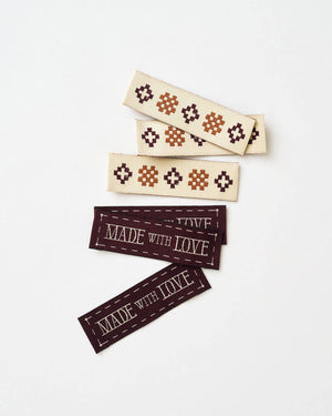 Made with Love Sketchy Quilt Rectangle Currant Woven Garment Labels | Set of 6