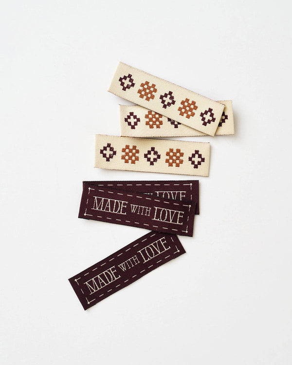 Made with Love Sketchy Quilt Rectangle Currant Woven Garment Labels | Set of 6