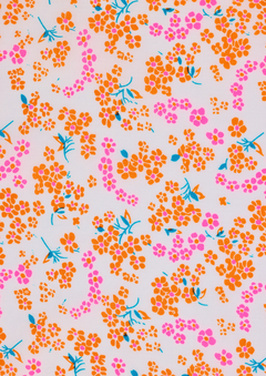 Hanako White Cotton Coupon 379 | Neon Floral Print | Precut 50 x 70 cm
