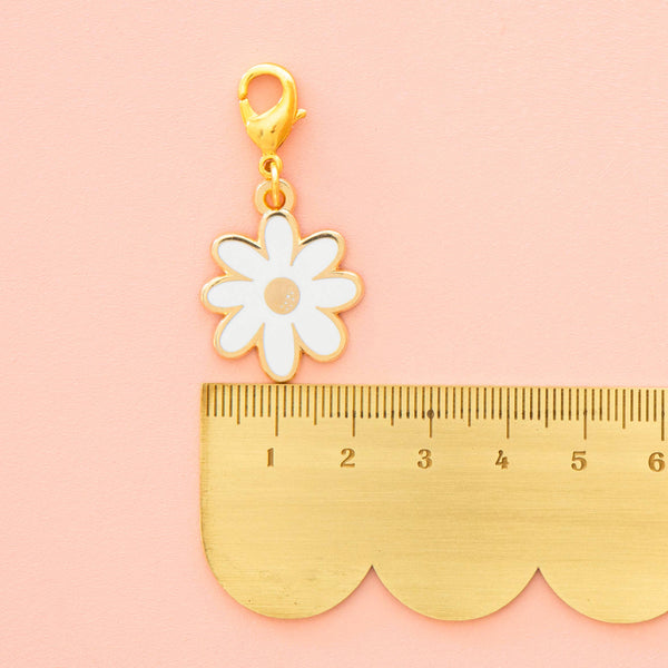 White Daisy Enamel Removable Zipper Charm