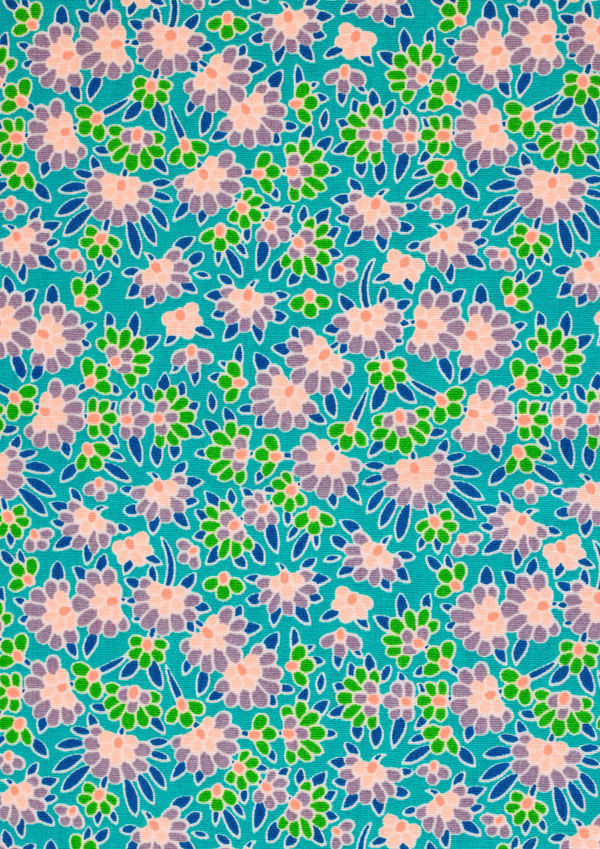 Set of 5 cotton poplin fabric pieces, Calendula green