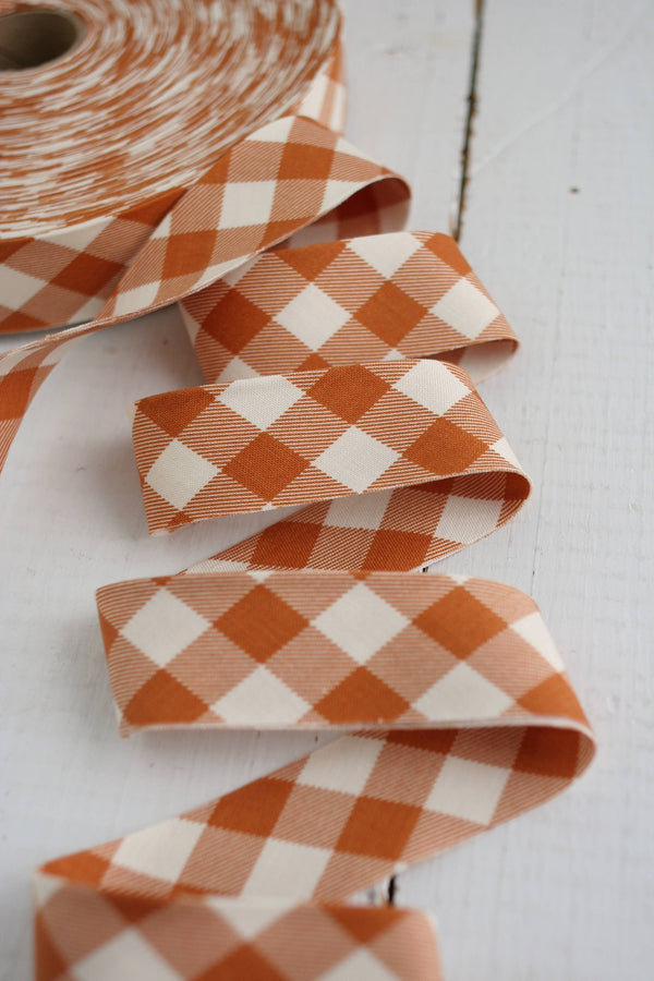 2.5" Bias Quilt Binding Pecan Gingham Premade Cotton Binding | Prepacked 8 yards
