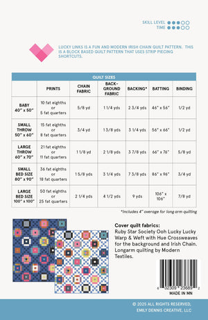 Lucky Links Irish Chain PAPER Quilt Pattern