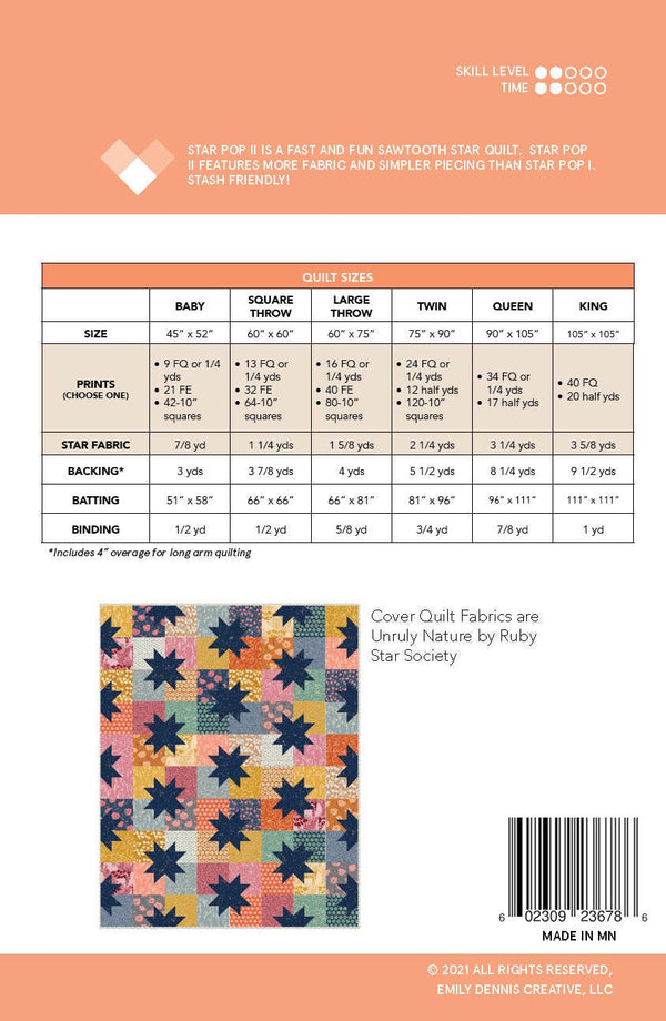 Star Pop II Quilt Pattern-Printed booklet