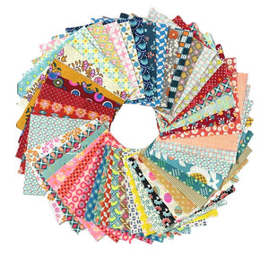 50-piece kit of fabric squares, 100% cotton, 10 x 10 cm, pink, orange, yellow, red