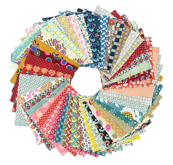 50-piece kit of fabric squares, 100% cotton, 10 x 10 cm, pink, orange, yellow, red