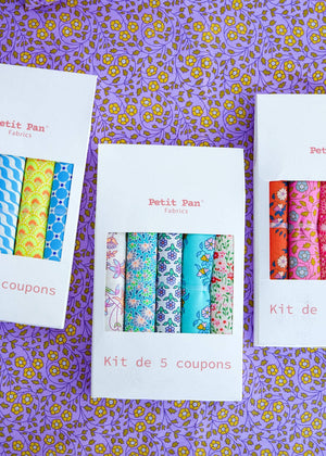 Set of 5 cotton poplin fabric pieces, Calendula green