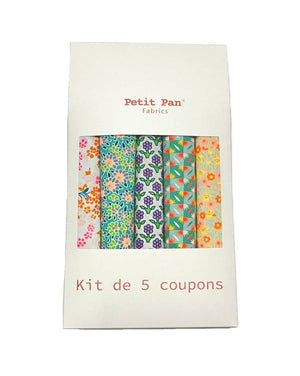 Set of 5 cotton poplin fabric pieces, Calendula green