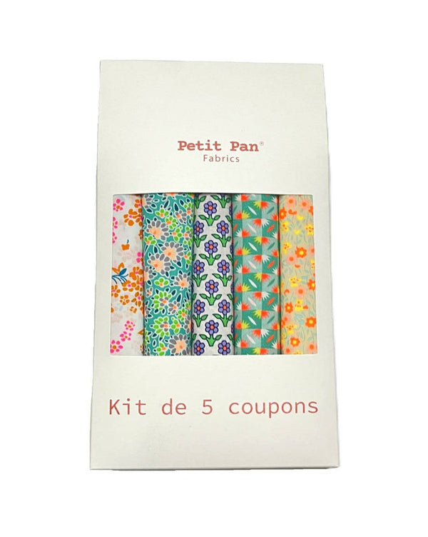 Set of 5 cotton poplin fabric pieces, Calendula green