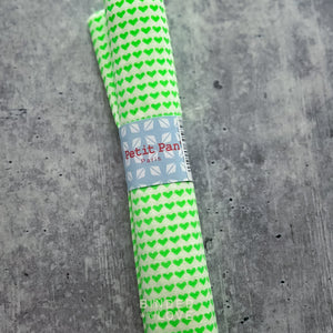 Love is All Vert Pomme Cotton Coupon 565 | Apple Green Neon Heart Print | Precut Fabric 50 x 70 cm