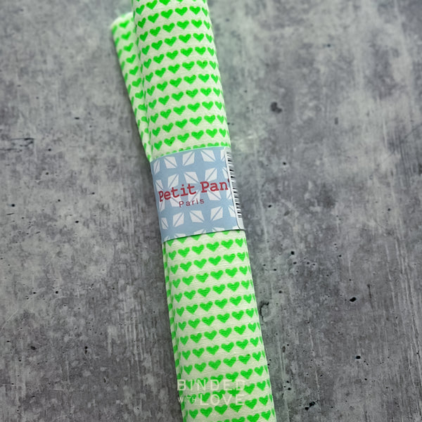 Love is All Vert Pomme Cotton Coupon 565 | Apple Green Neon Heart Print | Precut Fabric 50 x 70 cm