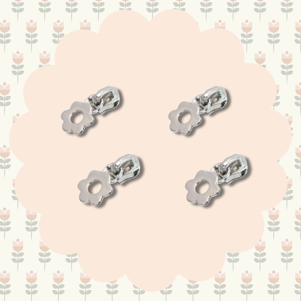 Four Flower Nickel Zipper Pulls | Hardware