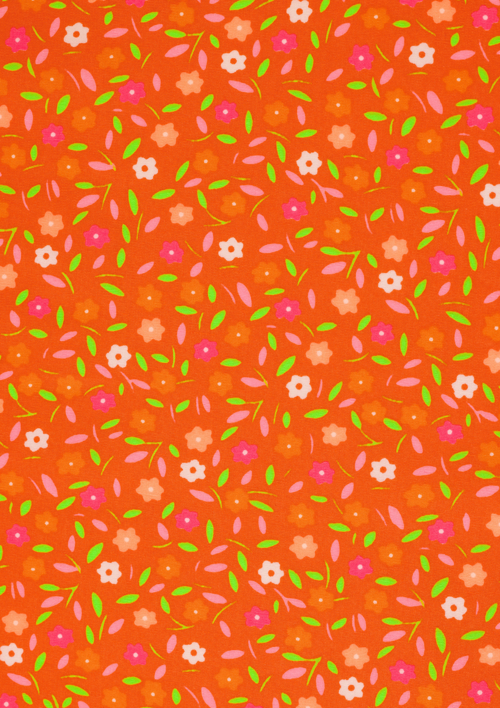Peace and Love Orange Clair Cotton Coupon 509 | Neon Floral Print | Precut 50 x 70 cm