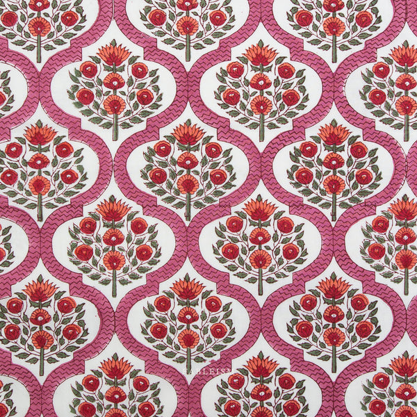 Lattice Floral in Pink BPCT-04-LAT-PINK | Indian Block Prints Cottage