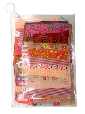 50-piece kit of fabric squares, 100% cotton, 10 x 10 cm, pink, orange, yellow, red
