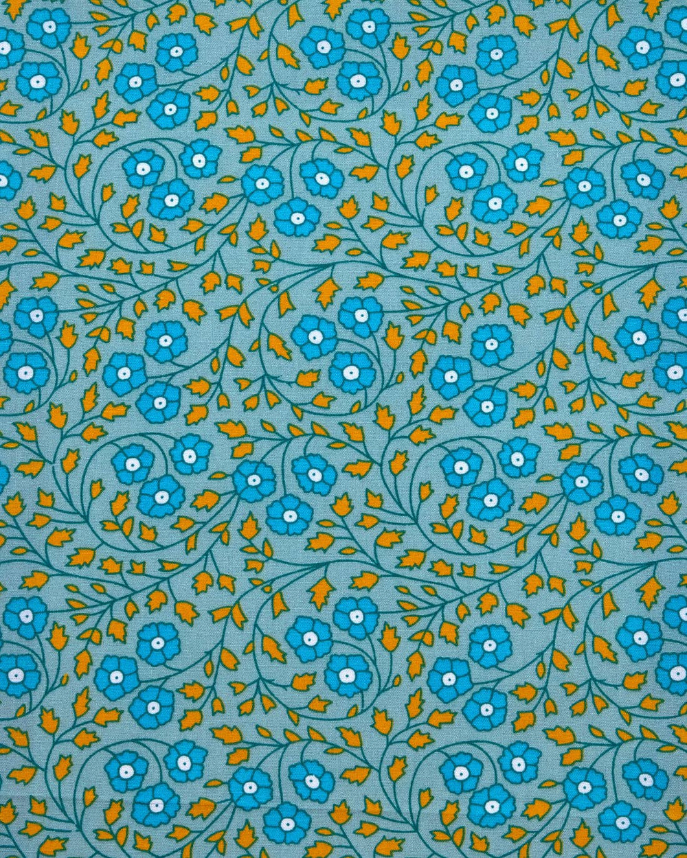 Aziza Gris Bleuté Cotton Coupon 524 | Blue Floral Print | Precut Fabric 50 x 70 cm