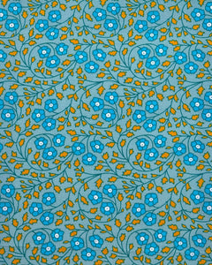 Aziza Gris Bleuté Cotton Coupon 524 | Blue Floral Print | Precut Fabric 50 x 70 cm