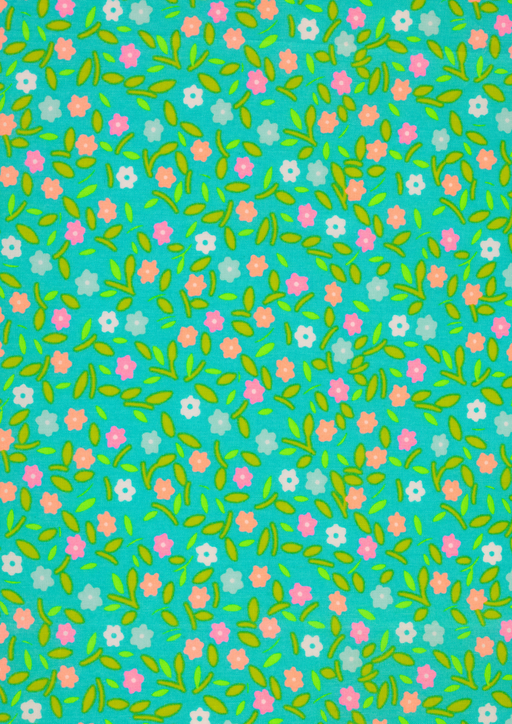 Peace and Love Azure Cotton Coupon 503 | Petit Pan | Neon Floral Print | Precut Fabric 50 x 70 cm