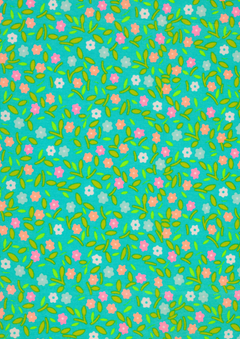 Peace and Love Azure Cotton Coupon 503 | Petit Pan | Neon Floral Print | Precut Fabric 50 x 70 cm