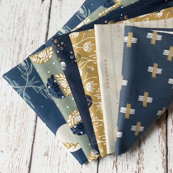 Camp Creek by Ash Cascade | 6 Prints | Cotton + Steel | Fat Quarter Bundle | Navy Quilting Bundle