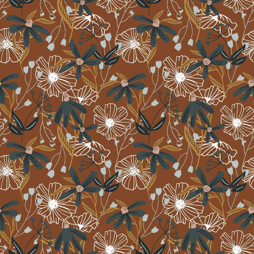 Blooms Umber HJ301-UM1 | Wallflower by Hope Johnson | Cotton + Steel | Continuous Yardage | Fat Quarter