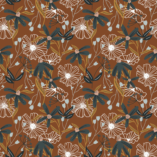 Blooms Umber HJ301-UM1 | Wallflower by Hope Johnson | Cotton + Steel | Continuous Yardage | Fat Quarter
