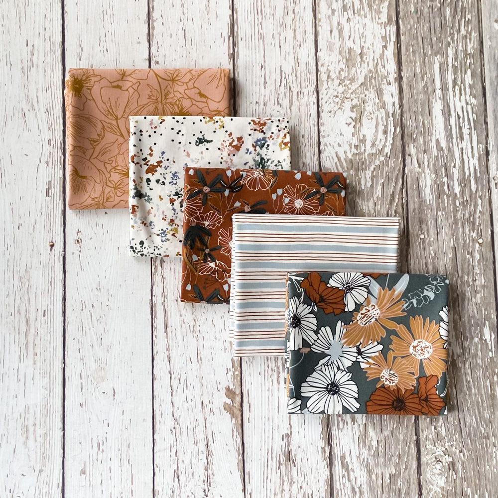 Wallflower Fat Quarter Bundle | 5 Print Fat Quarters | Wallflower by Hope Johnson | Cotton + Steel