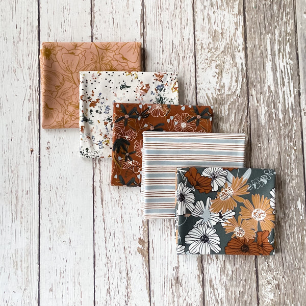 Wallflower Fat Quarter Bundle | 5 Print Fat Quarters | Wallflower by Hope Johnson | Cotton + Steel