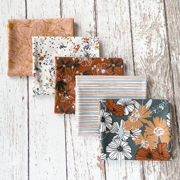 Wallflower Fat Quarter Bundle | 5 Print Fat Quarters | Wallflower by Hope Johnson | Cotton + Steel