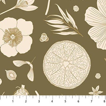 Etching Olive 90877-74 | The Botanist by Pippa Shaw | Figo Fabrics | Continuous Yardage | Fat Quarter | Quilting Fabric