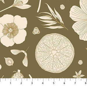 Etching Olive 90877-74 | The Botanist by Pippa Shaw | Figo Fabrics | Continuous Yardage | Fat Quarter | Quilting Fabric