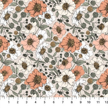 Peonies Cream 90769-11 | Klara by Bernadett Urbanovics | Figo Fabrics | Continuous Yardage | Fat Quarter | Quilting Fabric