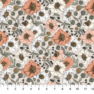 Peonies Cream 90769-11 | Klara by Bernadett Urbanovics | Figo Fabrics | Continuous Yardage | Fat Quarter | Quilting Fabric