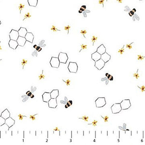 Bees White RC90889-10 | Green World by Boccaccini Meadows | Figo Fabrics | Continuous Yardage | Fat Quarter | Quilting Fabric