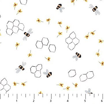 Bees White RC90889-10 | Green World by Boccaccini Meadows | Figo Fabrics | Continuous Yardage | Fat Quarter | Quilting Fabric