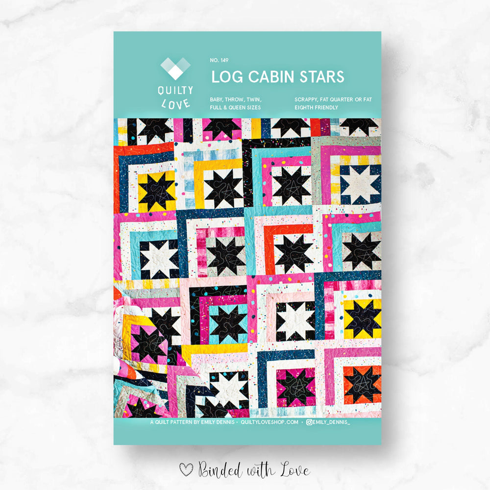 Log Cabin Stars Quilt Pattern By Quilty Love | Printed Paper Pattern | Modern Quilt Pattern | Confident Beginner | Fat Quarter Friendly
