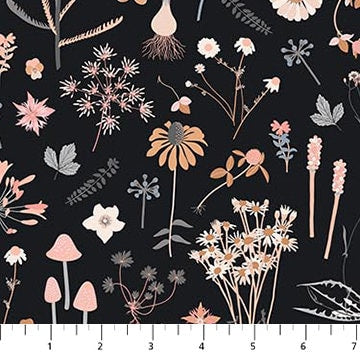 Botanical Black 90875-99 | The Botanist by Pippa Shaw | Figo Fabrics | Continuous Yardage | Fat Quarter | Quilting Fabric