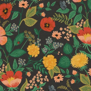 CANVAS Poppy Fields Black Unbleached Canvas RP702-BK3UC | Cotton + Steel | Yardage | Bag Making Fabric