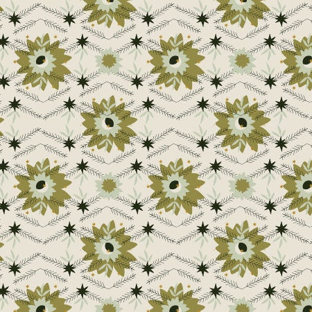 Poinsettia Moss Metallic AC600-MO3M | Tinsel On The Trail by Ash Cascade | Cotton + Steel | Continuous Yardage | Christmas Fabric