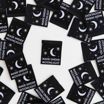 Made Under Moonlight Woven Labels | Sarah Hearts Labels | 8 Pack Sewing Woven Labels | Gift for Sewist or Quilter