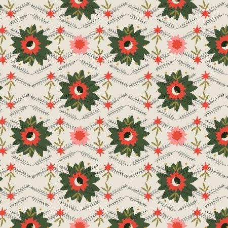 Poinsettia Mistletoe Metallic AC600-MI1M | Tinsel On The Trail by Ash Cascade | Cotton + Steel | Continuous Yardage | Christmas Fabric