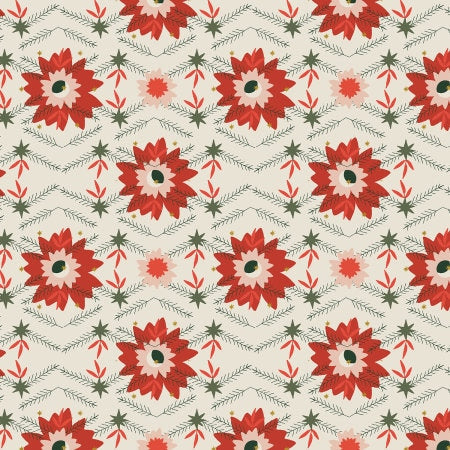 Poinsettia Crimson Metallic AC600-CR2M | Tinsel On The Trail by Ash Cascade | Cotton + Steel | Continuous Yardage | Christmas Fabric