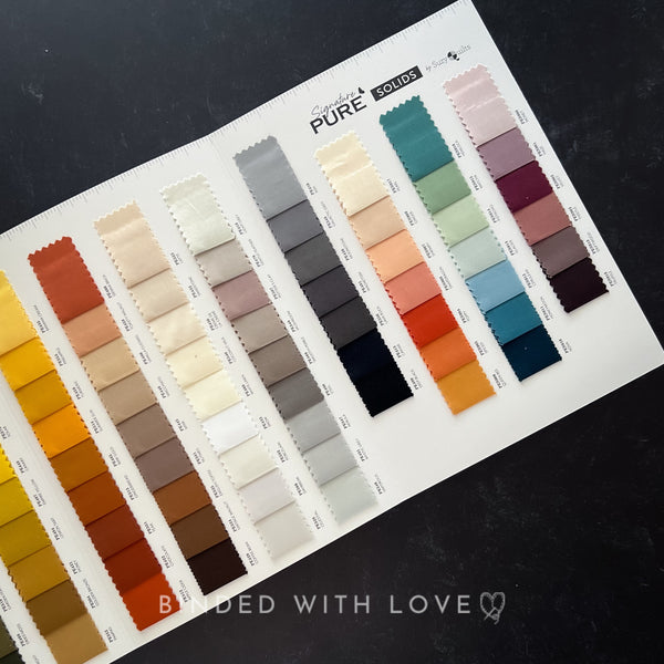 Art Gallery Fabrics 2024 Pure Solids Color Card | Pure Solids Full Collection Color Card | 203 Fabric Swatches | Six Fold 8in x 11in