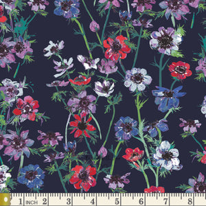 Anemone Study Midnight AQU-66752 | Aquarelle by Katarina Roccella | Art Gallery Fabrics | Continuous Yardage | Fat Quarter