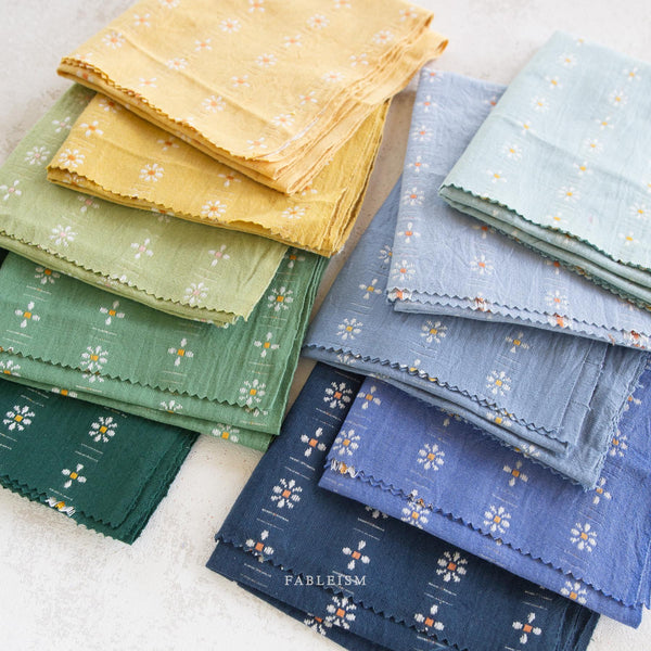 Daisies in Stone Blue FOR-DAI-22-STONEBLUE | Forest Forage by Fableism Supply Co. | Continuous Yardage | Fat Quarter | Yarn Dyed Wovens