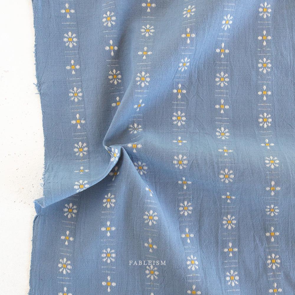 Daisies in Stone Blue FOR-DAI-22-STONEBLUE | Forest Forage by Fableism Supply Co. | Continuous Yardage | Fat Quarter | Yarn Dyed Wovens
