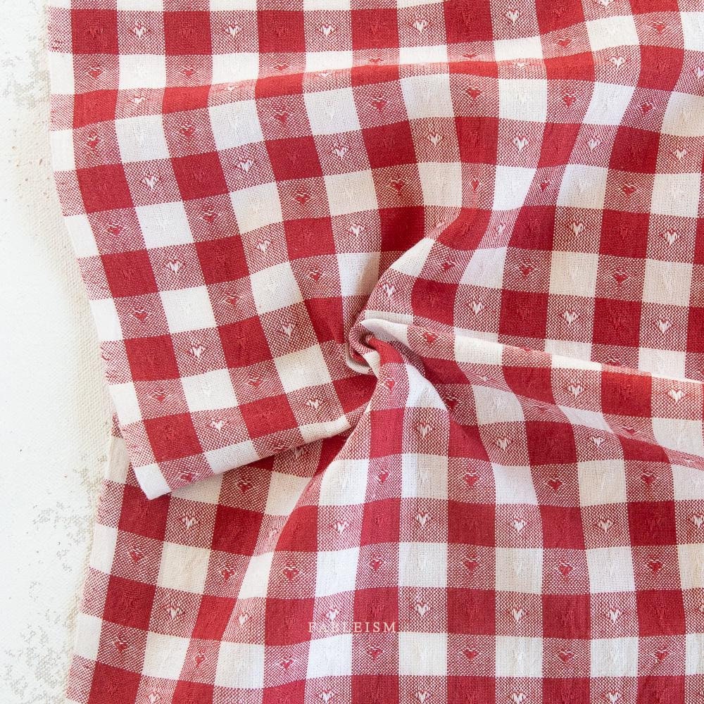 Gingham Dobby Hearts in Cherry QH-GH55-01-CHERRY | Queen of Hearts by Fableism Supply Co. | Continuous Yardage | Fat Quarter